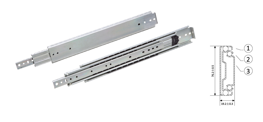 Heavy Full Extension Ball Bearing,Drawer Slider 76MM Width